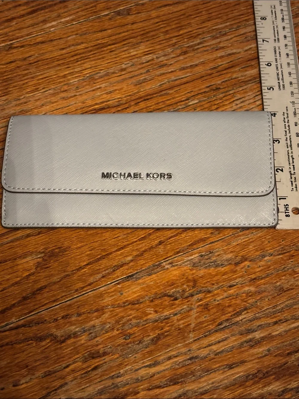 Michael Kors Gray Saffiano Leather Continental Wallet Logo Plaque Gray
